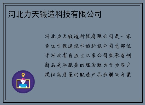 河北力天锻造科技有限公司